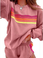 Striped Round Neck Sweatshirt and Shorts Set