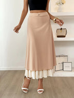 Layered Midi Skirt with Contrast Hem Detail