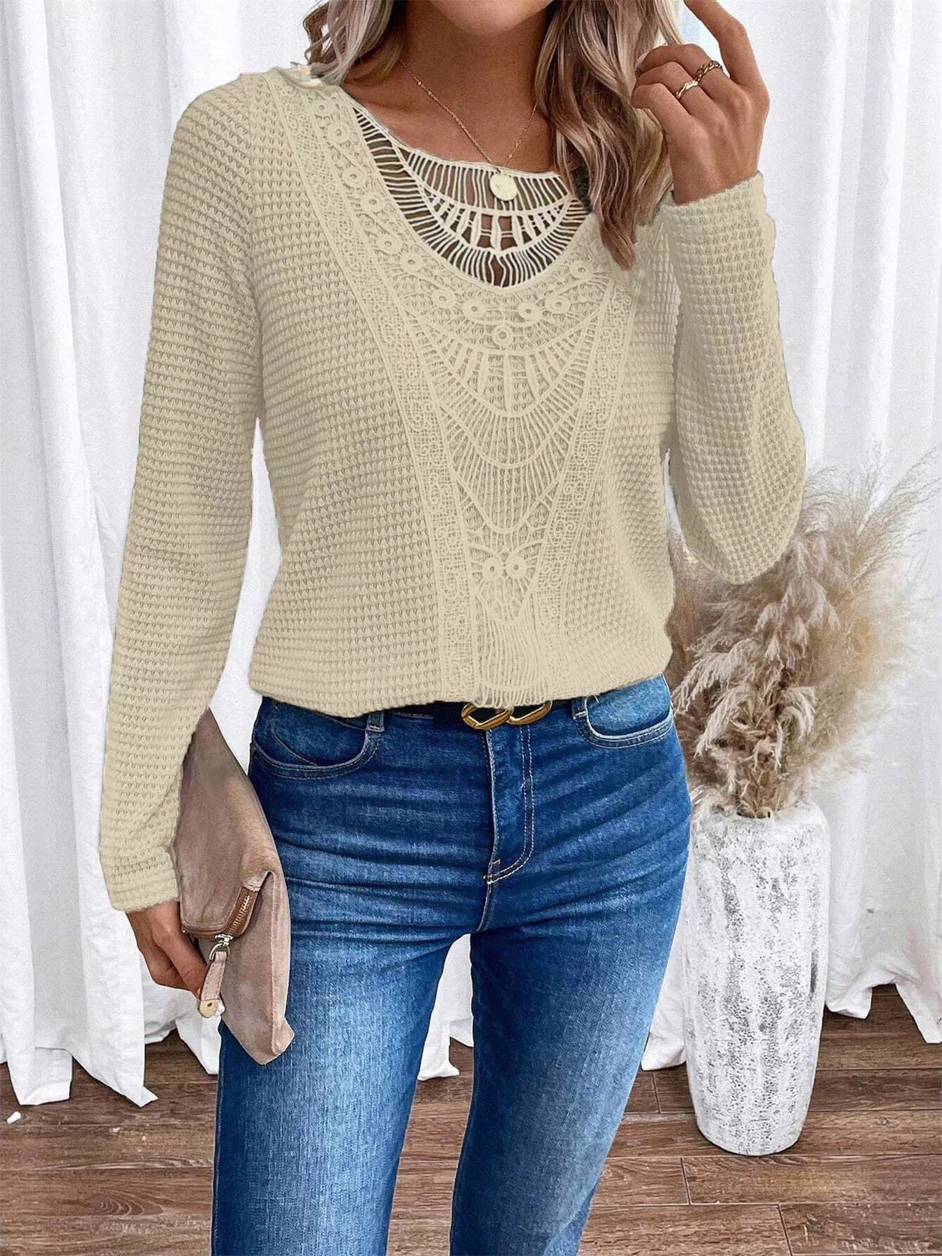 Lace Trim Long Sleeve T-Shirt