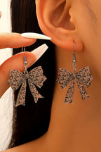 Cinnamon Stylish Leopard Printed Bow Stainless Hook Earrings