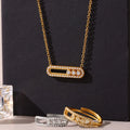 Moving Crystal Bar Necklace and Ring Jewelry Set