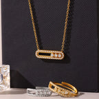 Moving Crystal Bar Necklace and Ring Jewelry Set