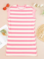 Stripe Cap Sleeve Pocketed Shift Dress