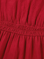 Contrast Embroidered Detail Cinched Waist Tiered Long Sleeve Maxi Dress