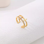 18K Gold-Plated Rhinestone Cross Open Ring