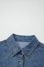 Button Flap Pocket Cuffed Short Sleeve Denim Shacket