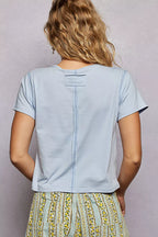 POL Contrast Stitching Round Neck Short Sleeve T-Shirt