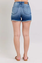 Judy Blue Full Size V-Front Denim Shorts with Shield Pockets Plus Size