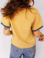 Contrast Trim Raw Hemline Short Sleeve Loose Top