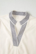 Notched Floral Sleeve Blouse