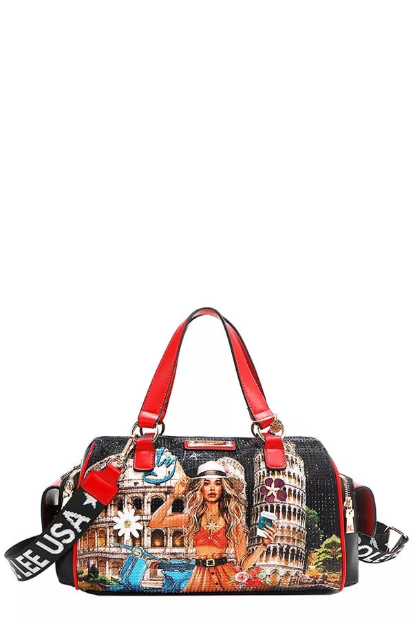 Nicole Lee USA Martha Travels Italy Wide Handbag with Rhinestones
