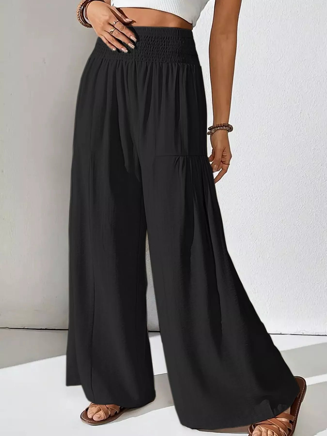 Smocked Waist Wide Leg Pants