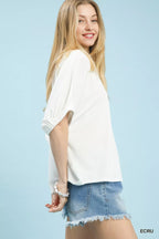 Umgee Contrast Collar V-Neck Top