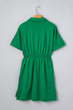 Contrast Patchwork Half Zip Elastic Waist Short Sleeve Mini Dress