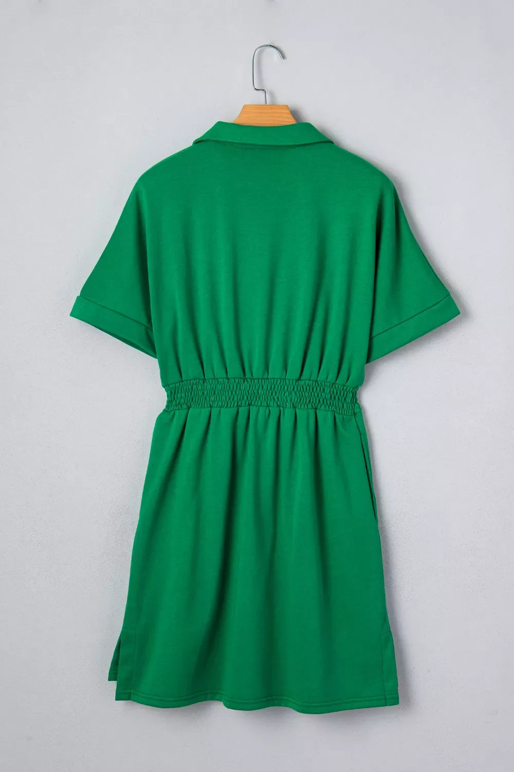 Contrast Patchwork Half Zip Elastic Waist Short Sleeve Mini Dress