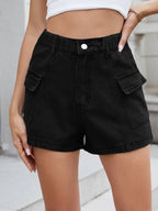 High Waist Cargo Denim Shorts