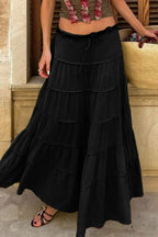 Bohemian Tiered Maxi Skirt with Drawstring Waist
