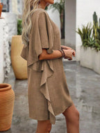 Ruffled Flutter Sleeve V-Neck Mini Dress