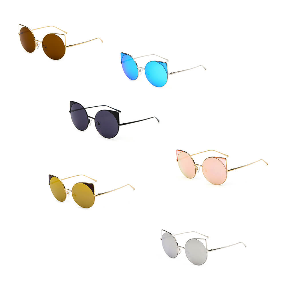 DUBLIN | Women Mirrored Lens Round Cat Eye Sunglasses