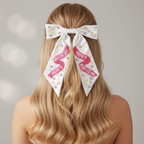 White Satin Beaded Hair Bow with "Happy Birthday" Sprinkles